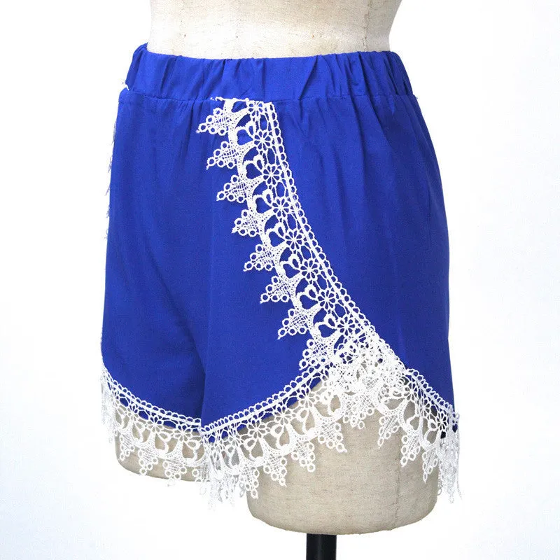 Lace Women Shorts Blue Shorts Size SXL Lace Decorated Lady Short Pants Trousers