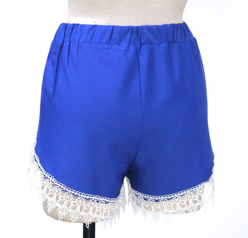 Lace Women Shorts Blue Shorts Size SXL Lace Decorated Lady Short Pants Trousers