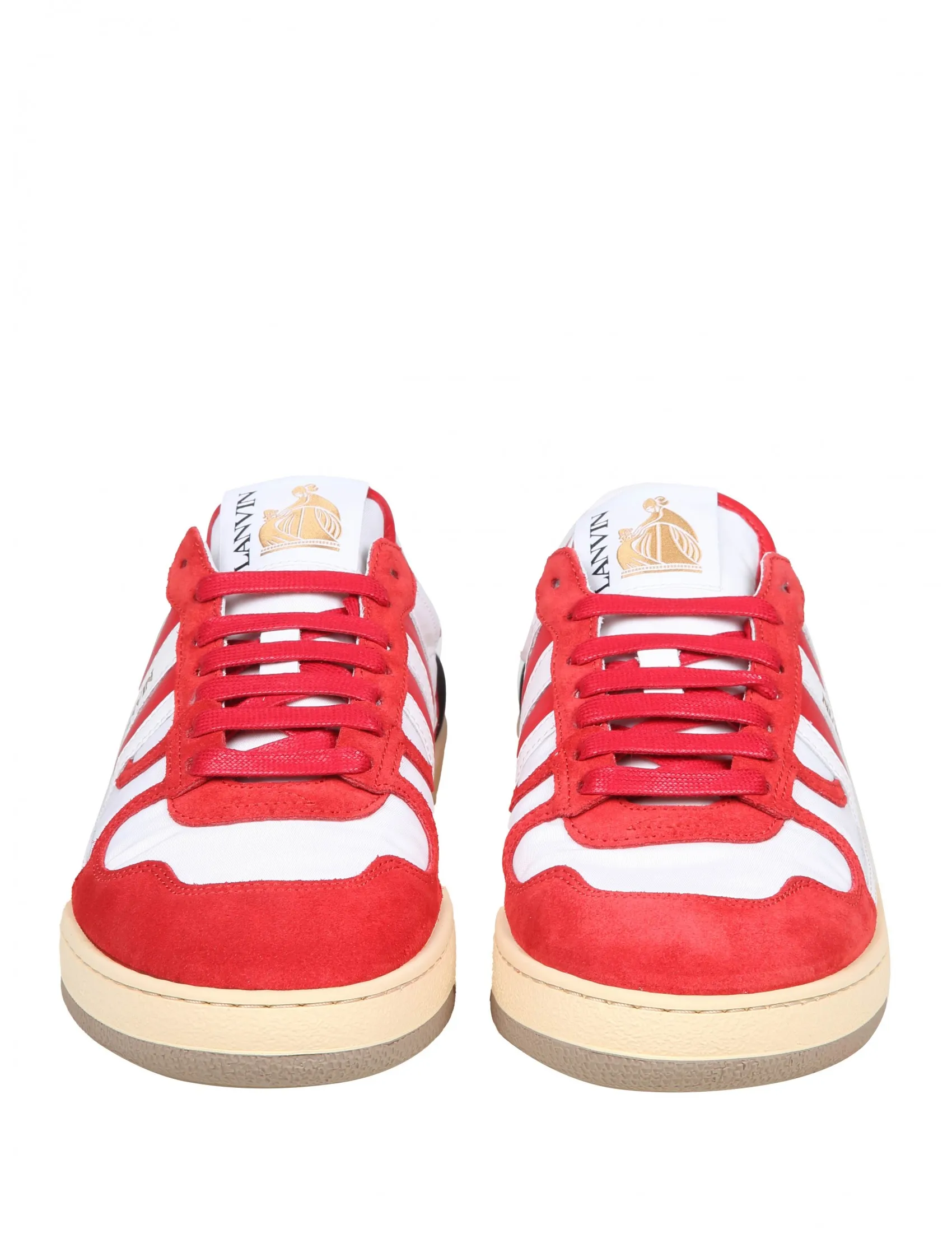 LANVIN CLAY LOW TOP SNEAKERS IN LEATHER AND NYLON COLOR WHITE/RED