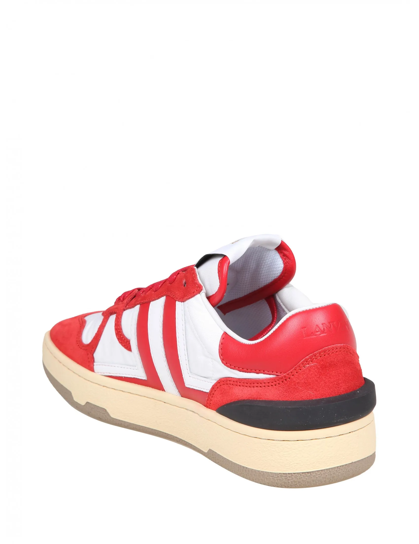 LANVIN CLAY LOW TOP SNEAKERS IN LEATHER AND NYLON COLOR WHITE/RED