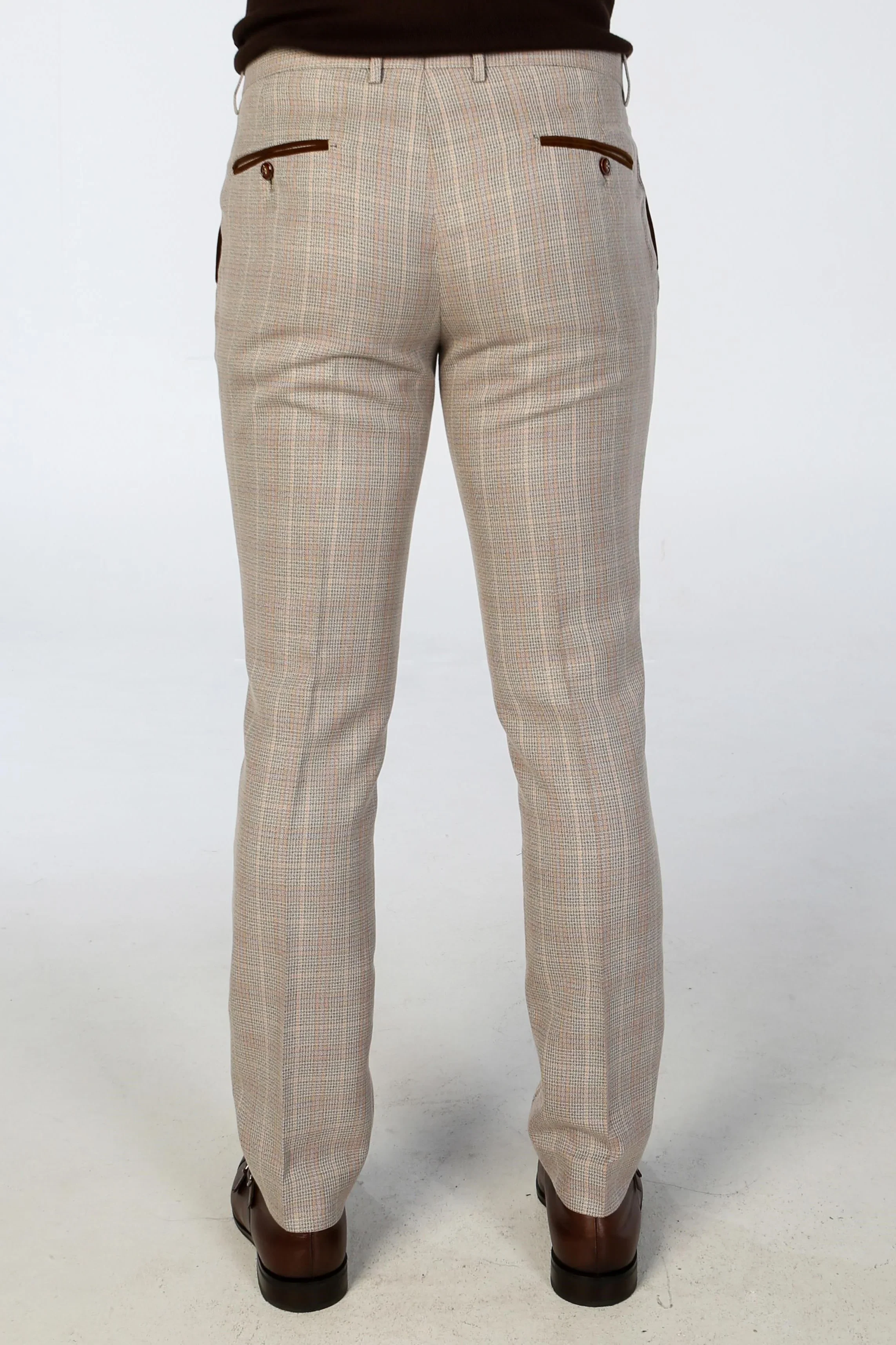 Leo - Men's Beige Checked Trousers