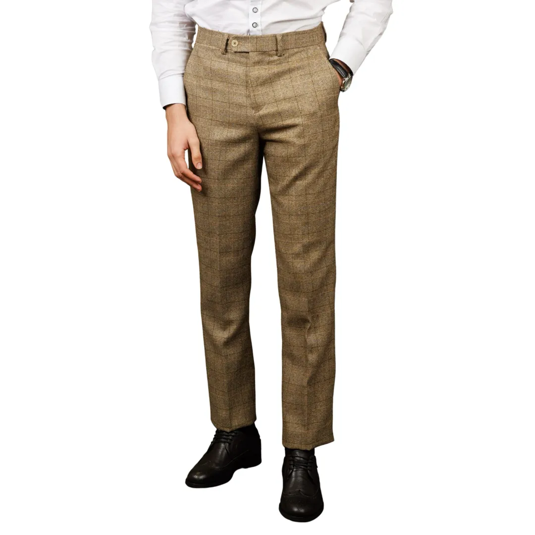 Liam - Men's Brown Checked Trousers