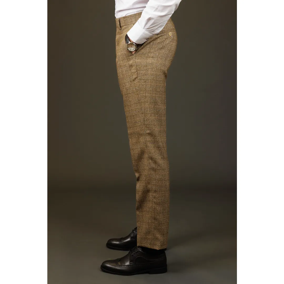 Liam - Men's Brown Checked Trousers