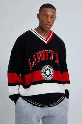 Limited V Neck Varsity Knitted Jumper