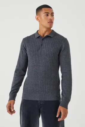 Long Sleeve Cable Knitted Polo