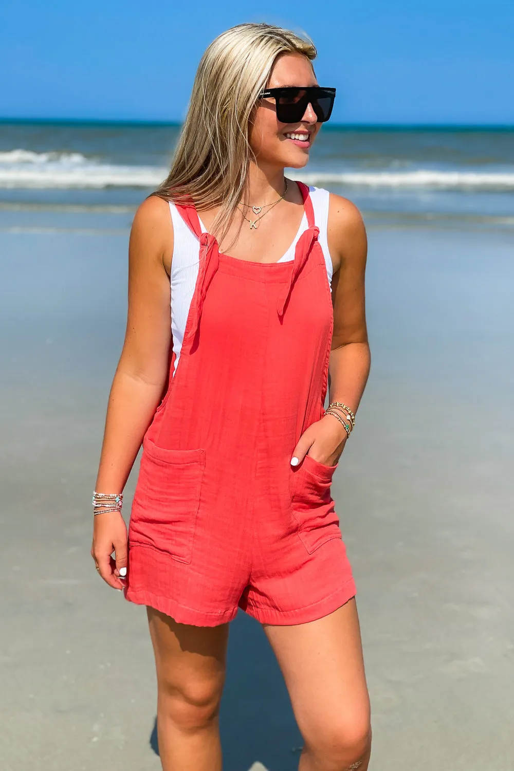 Lotus & Luna: Bright Coral Romper