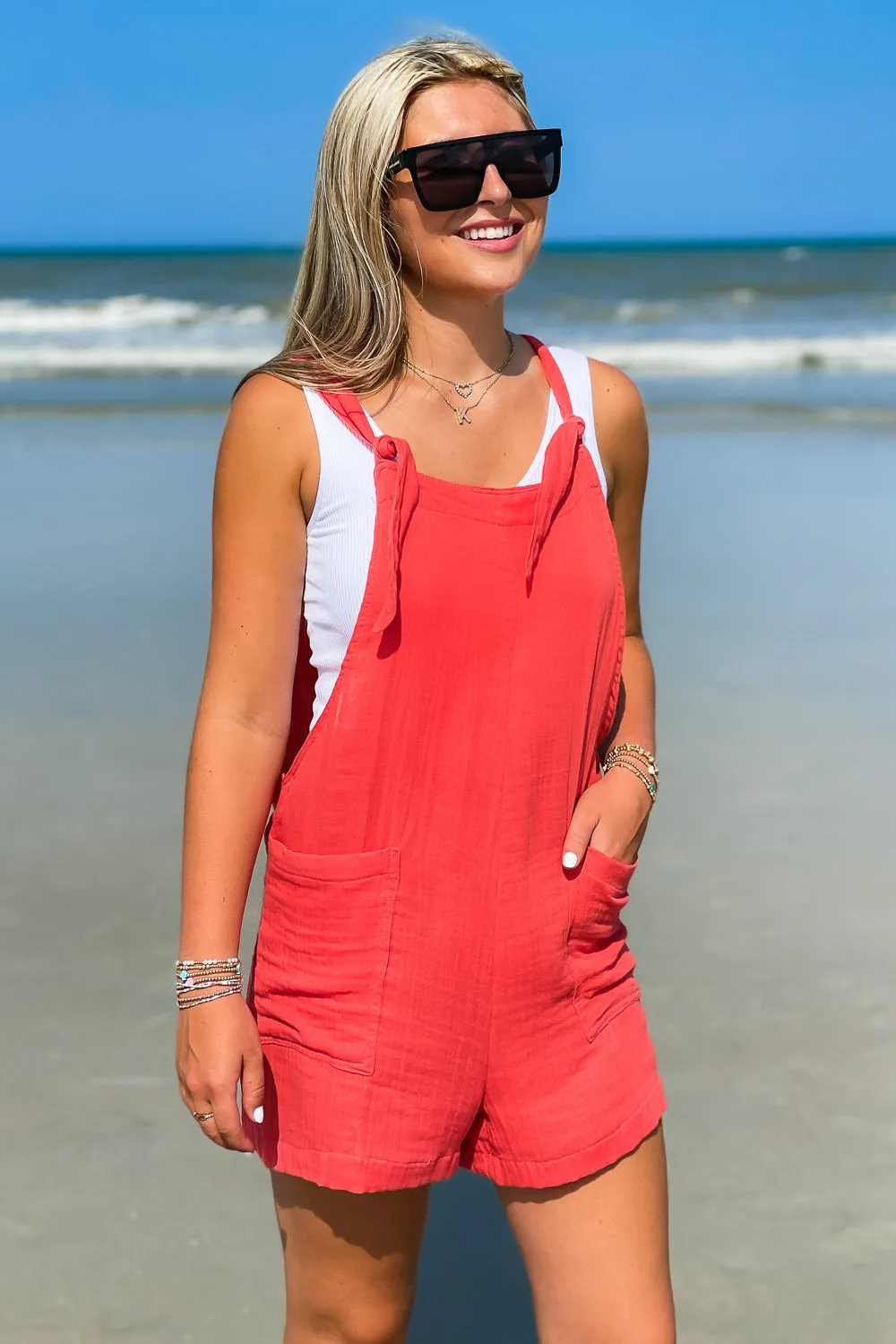 Lotus & Luna: Bright Coral Romper