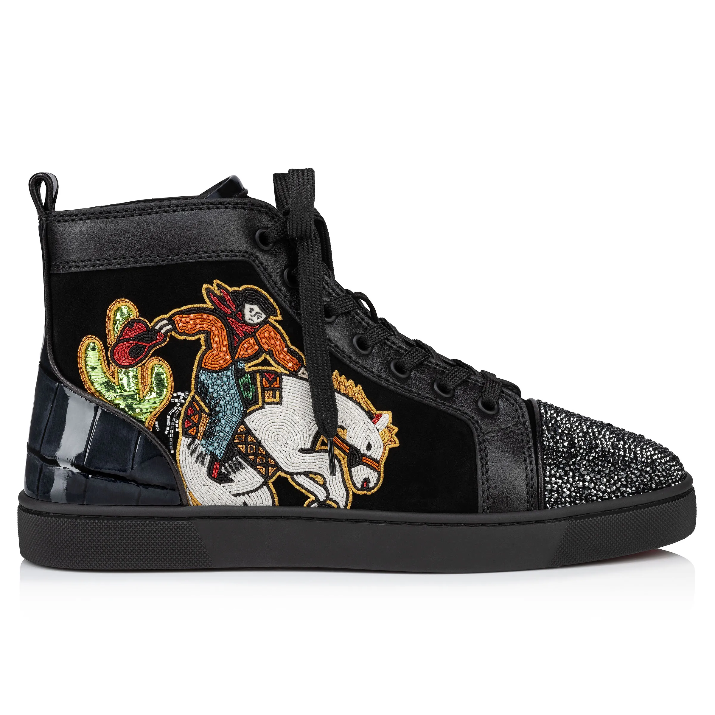 Louis Lucky High-Top Sneakers - Veau velours Giddy embroidered and strass - Black - Men