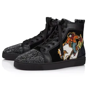 Louis Lucky High-Top Sneakers - Veau velours Giddy embroidered and strass - Black - Men