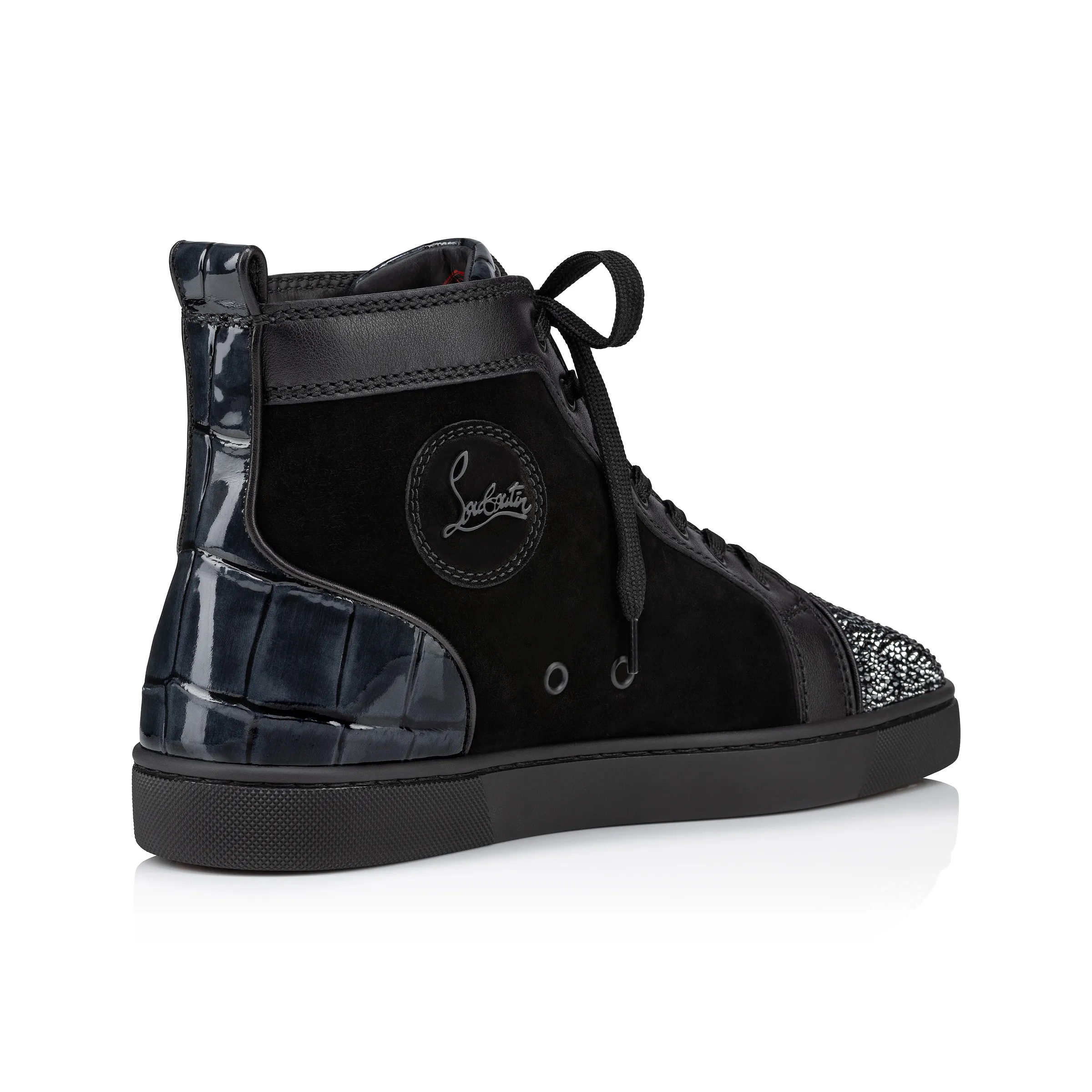 Louis Lucky High-Top Sneakers - Veau velours Giddy embroidered and strass - Black - Men