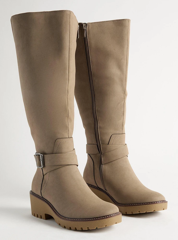 Lug Sole Buckle Knee Boot (WW