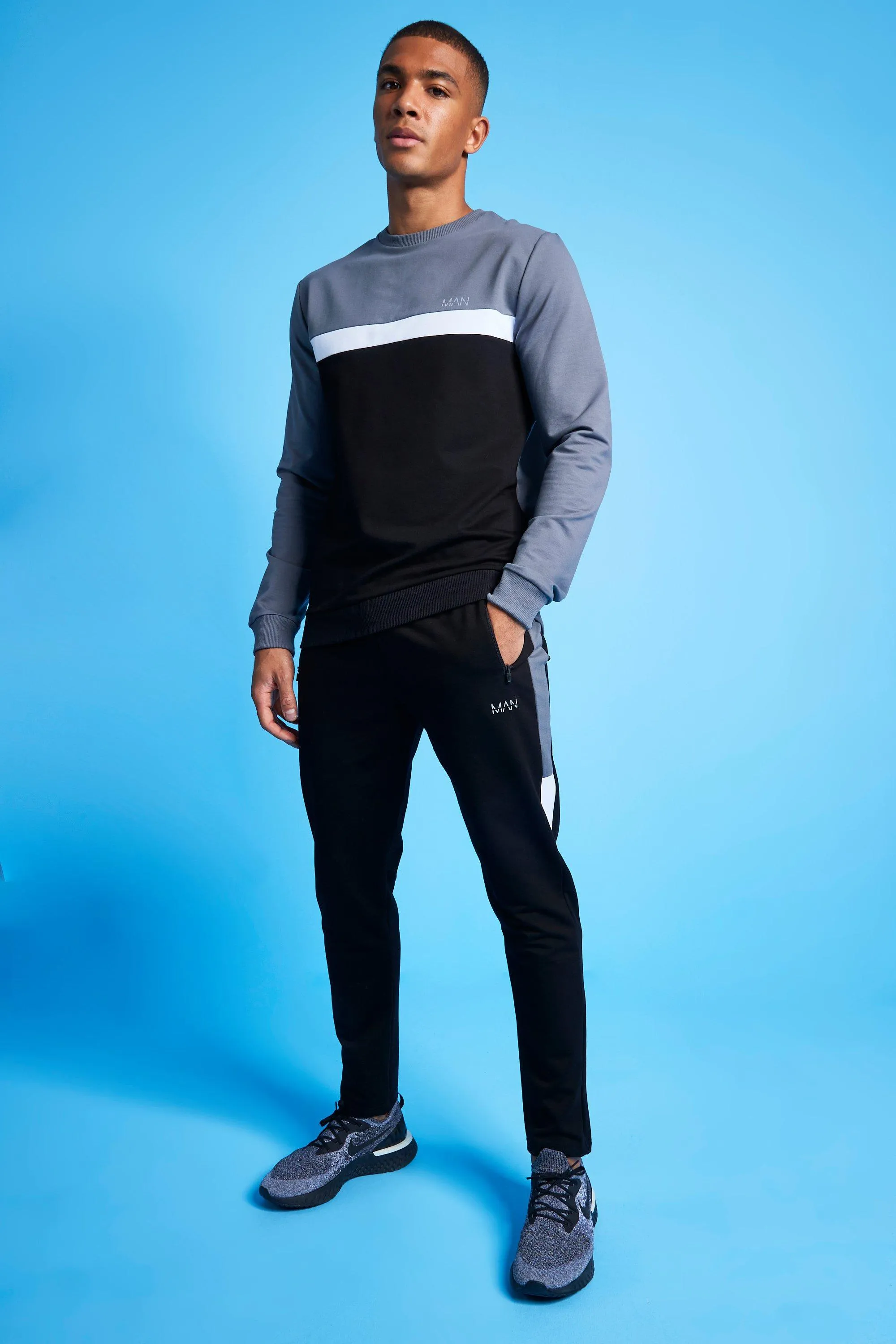 MAN Active Colour Blocked Sweatshirt Tracksuit | boohooMAN UK