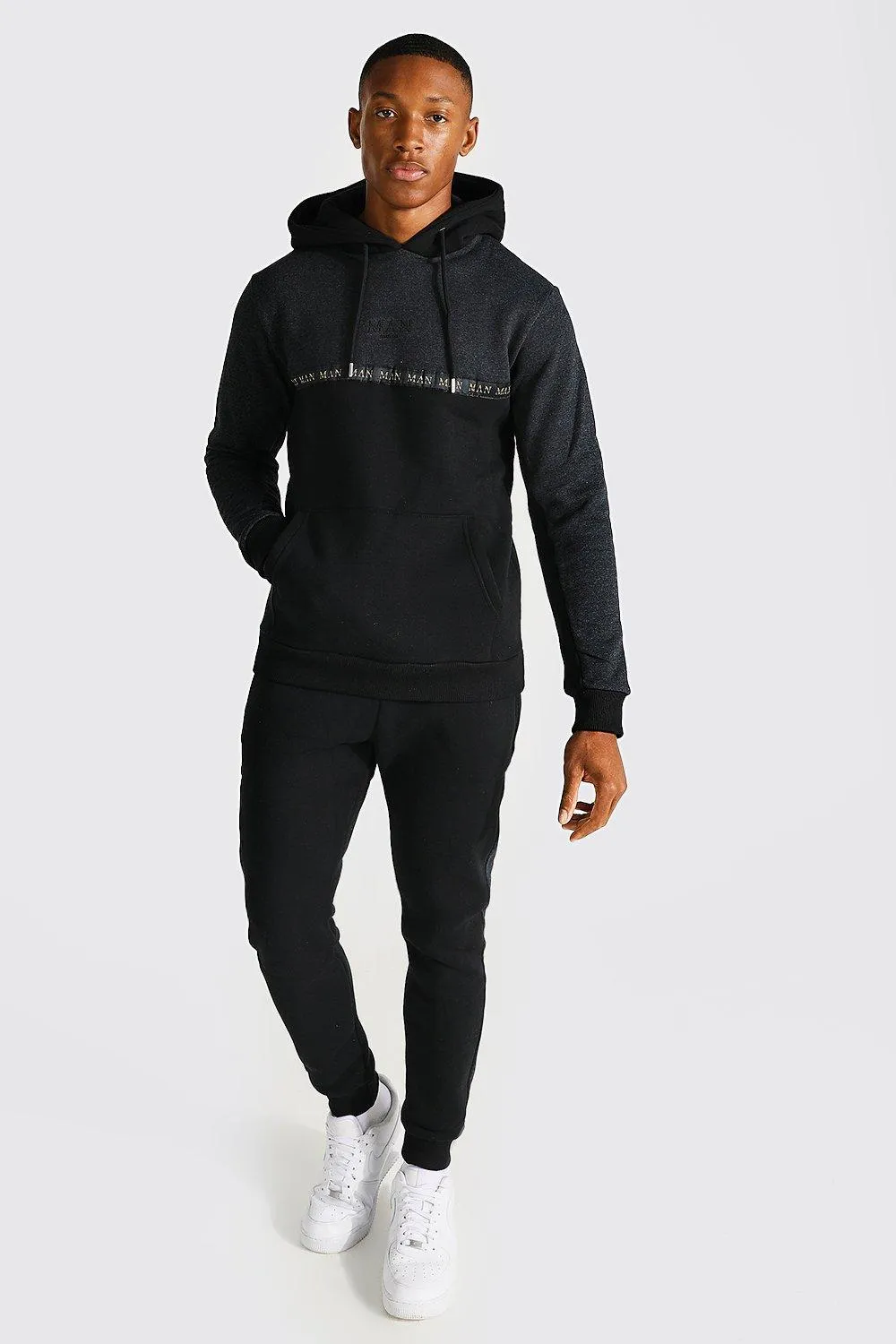 Man Roman Tape Colour Block Hooded Tracksuit | boohooMAN UK