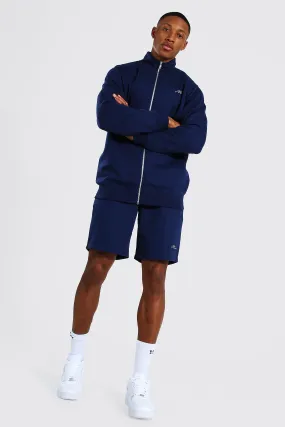 Man Signature Funnel Neck Short Tracksuit | boohooMAN UK