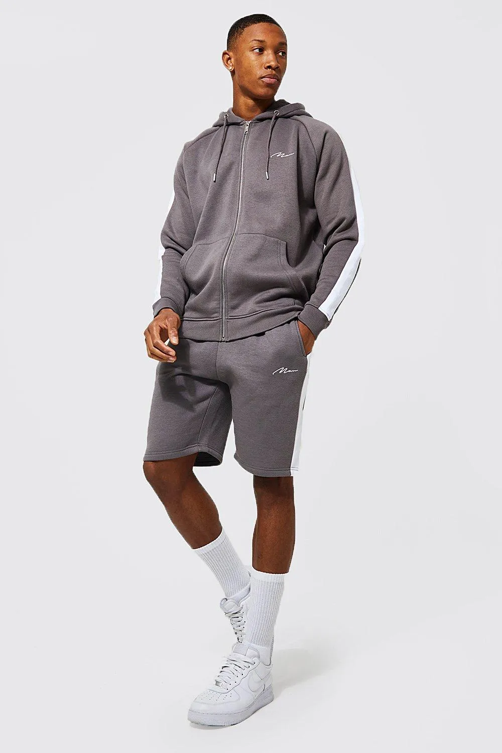 Man Signature Side Panel Short Tracksuit | boohooMAN UK