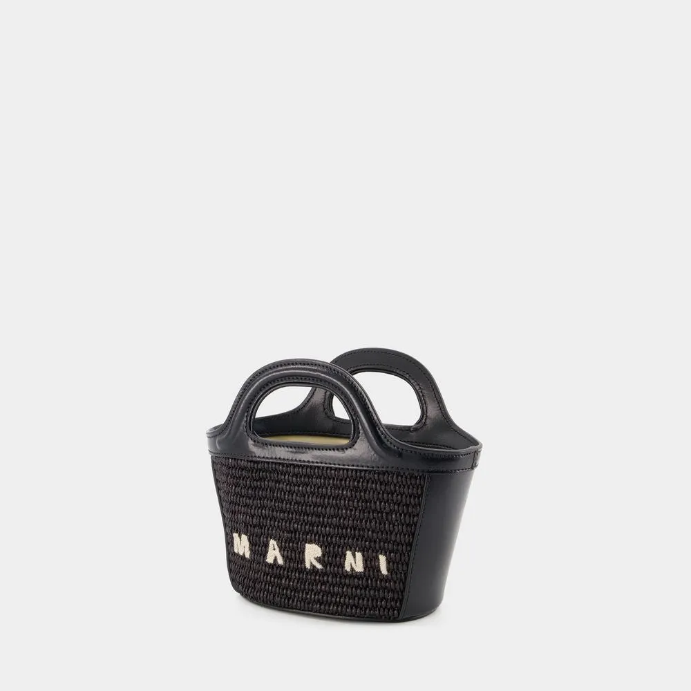 MARNI Tropical-Inspired Bucket Handbag with Raffia Panels and Leather Details