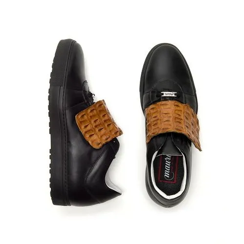 Mauri Irania 8561 Calfskin & Hornback Crocodile Sneakers Black / Cognac (Special Order)