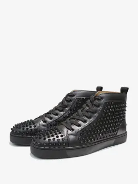 Men's Black Spike Rivets Round Toe Lace Up Sneakers