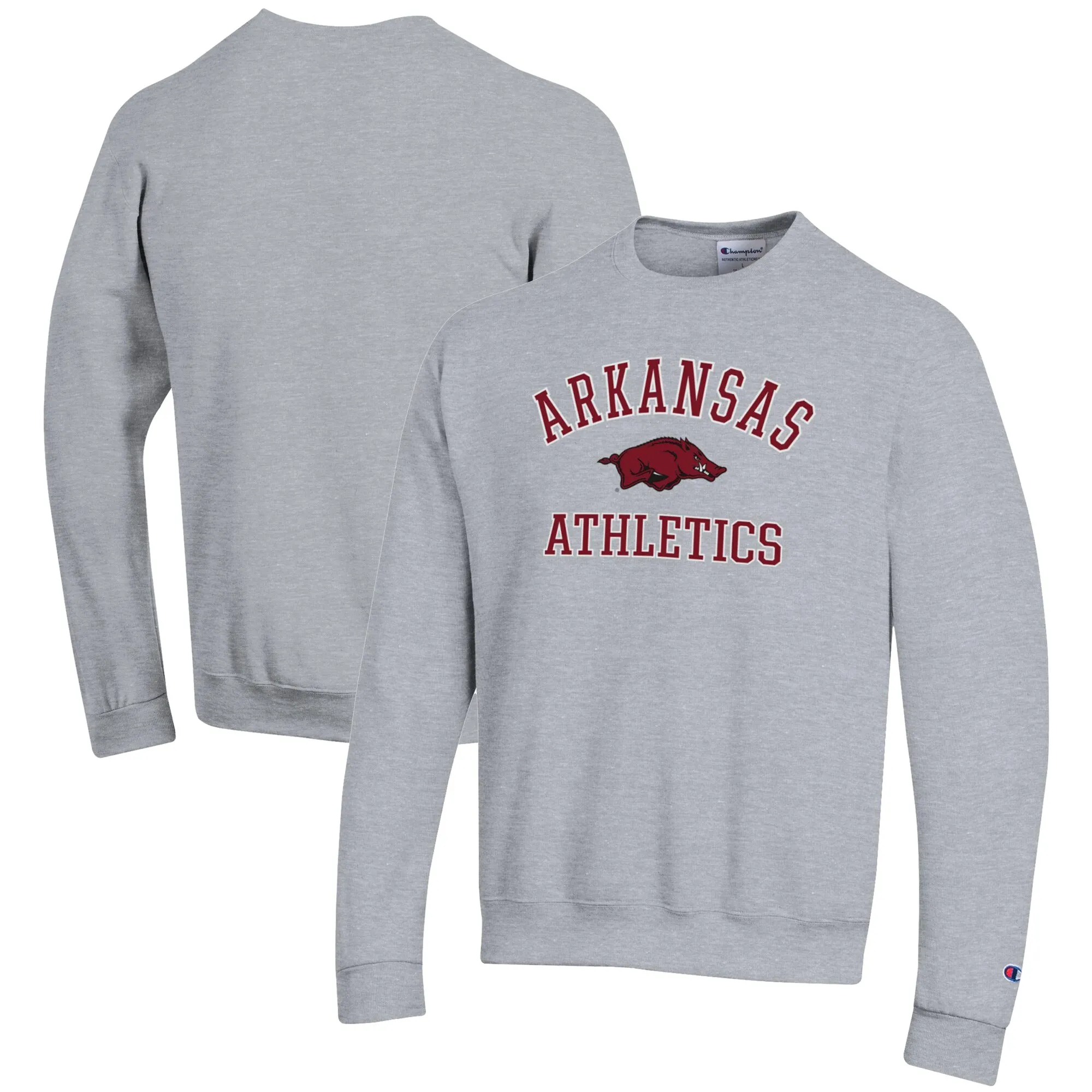 Men's Champion  Gray Arkansas Razorbacks Athletics Logo Pullover Sweatshirt