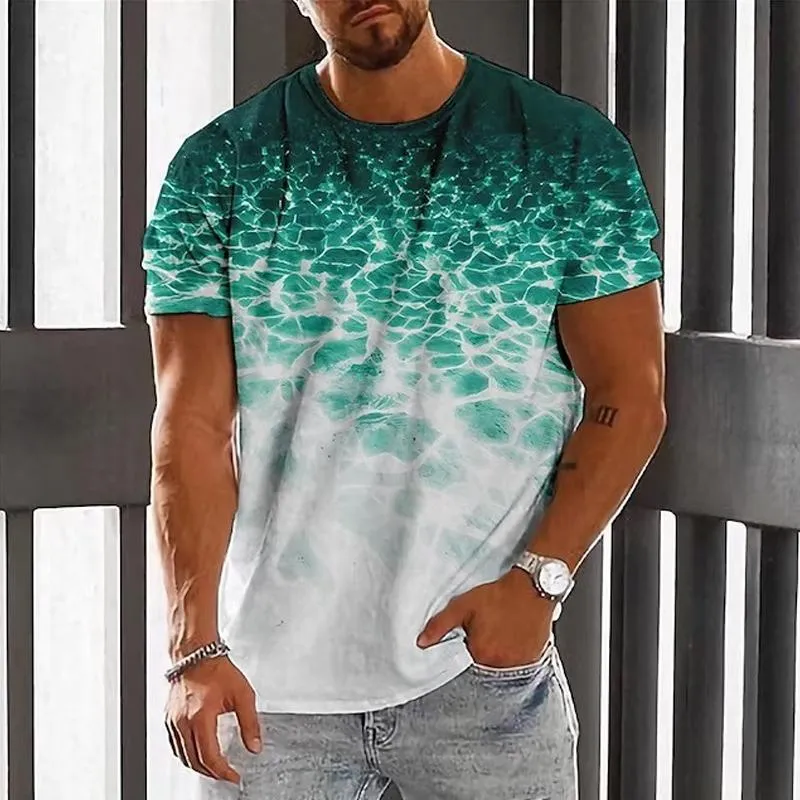 Men's Gradient Print Pullover Round Neck T-Shirt 99791523X