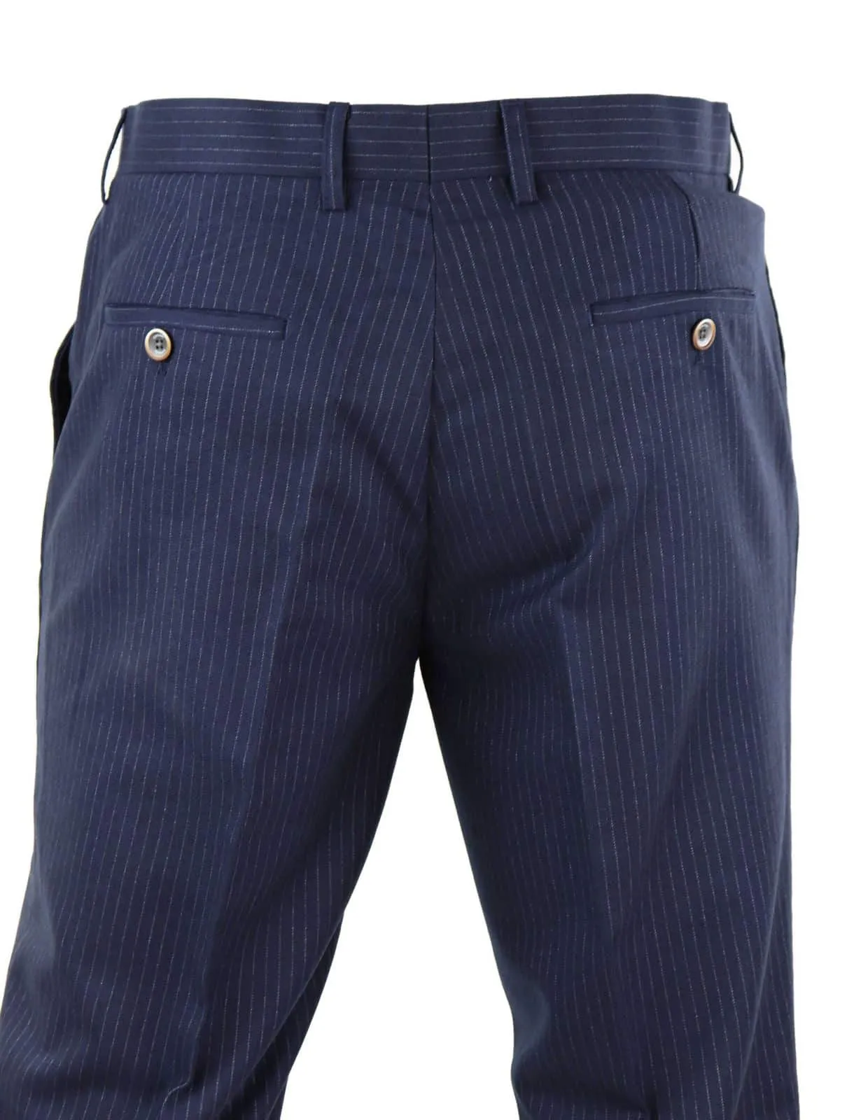 Mens Navy-Blue Pinstripe Trousers - Cavani Rosselli