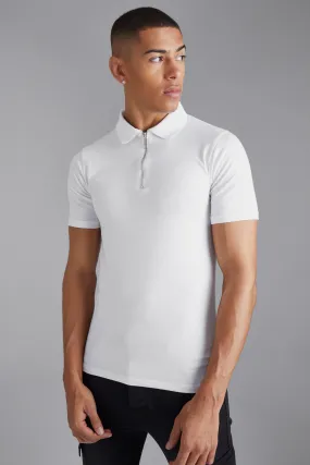 Muscle Fit Zip Polo | boohooMAN UK