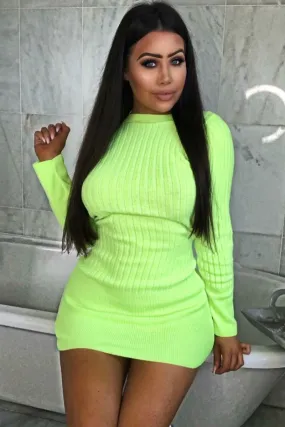 Neon Yellow Slash Neck Jumper Dress - Jeslyn