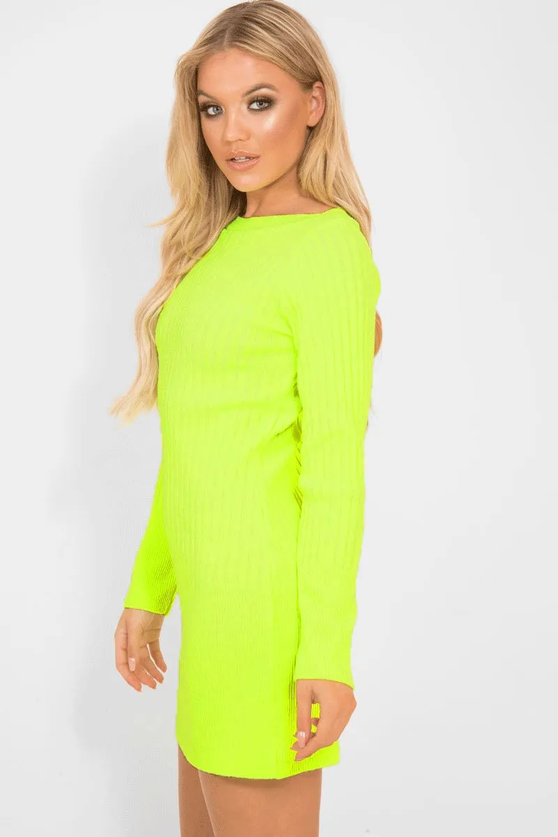 Neon Yellow Slash Neck Jumper Dress - Jeslyn