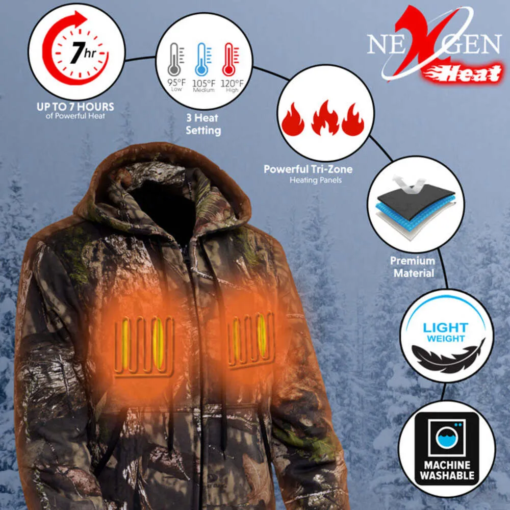 Nexgen Heat Men's Camouflaged Heated Zipper Hoodie with Battery