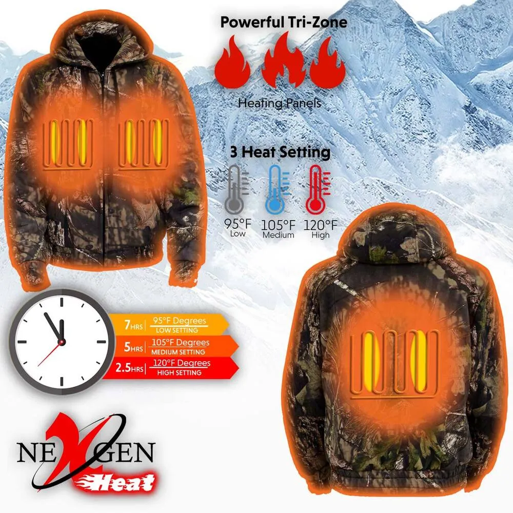 Nexgen Heat Men's Camouflaged Heated Zipper Hoodie with Battery