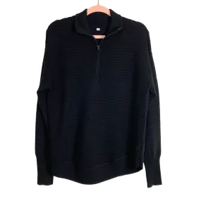 No Brand Black Ribbed Quarter Zip Pullover- Size M