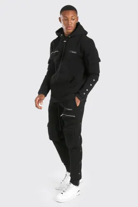 Official MAN Cargo Tracksuit With Poppers | boohooMAN UK