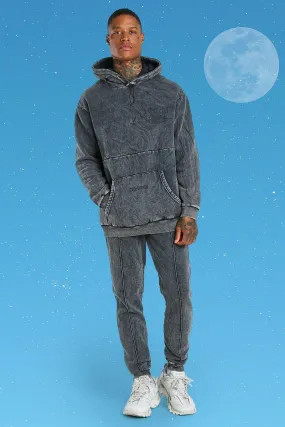 Official MAN Slim Acid Wash Hooded Tracksuit | boohooMAN UK