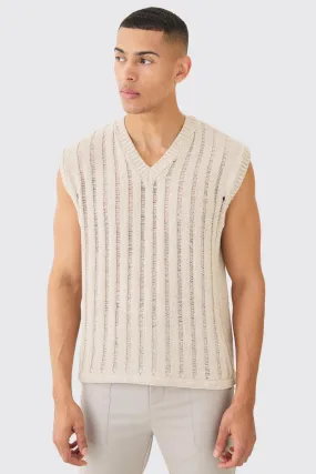 Open Stitch Vest In Stone | boohooMAN UK