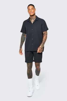 Oversized Short Sleeve Pleated Shirt And Short | boohooMAN UK