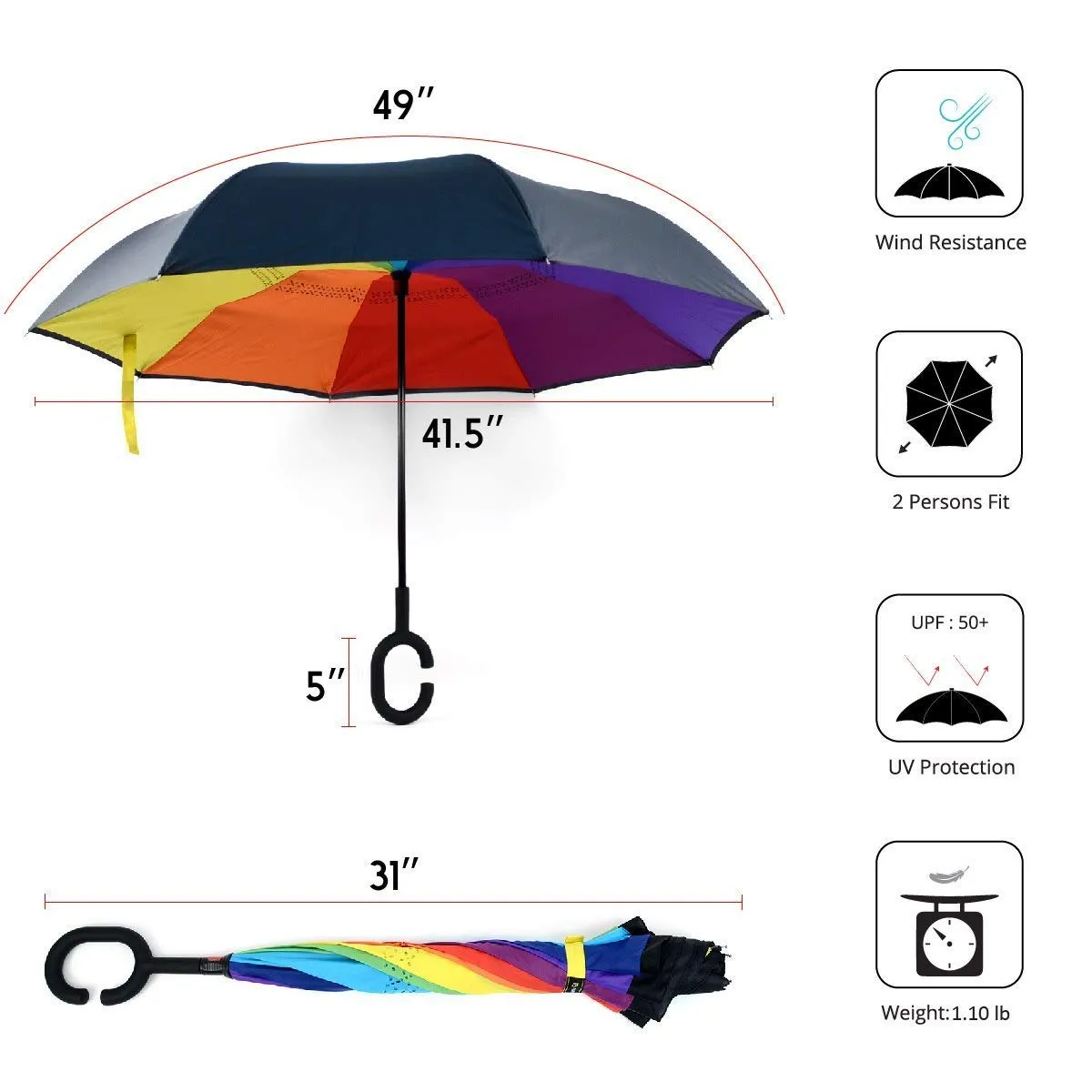 Parquet Double Layer Inverted Umbrellas C-Shaped Handle Reverse Folding Windproof Umbrella