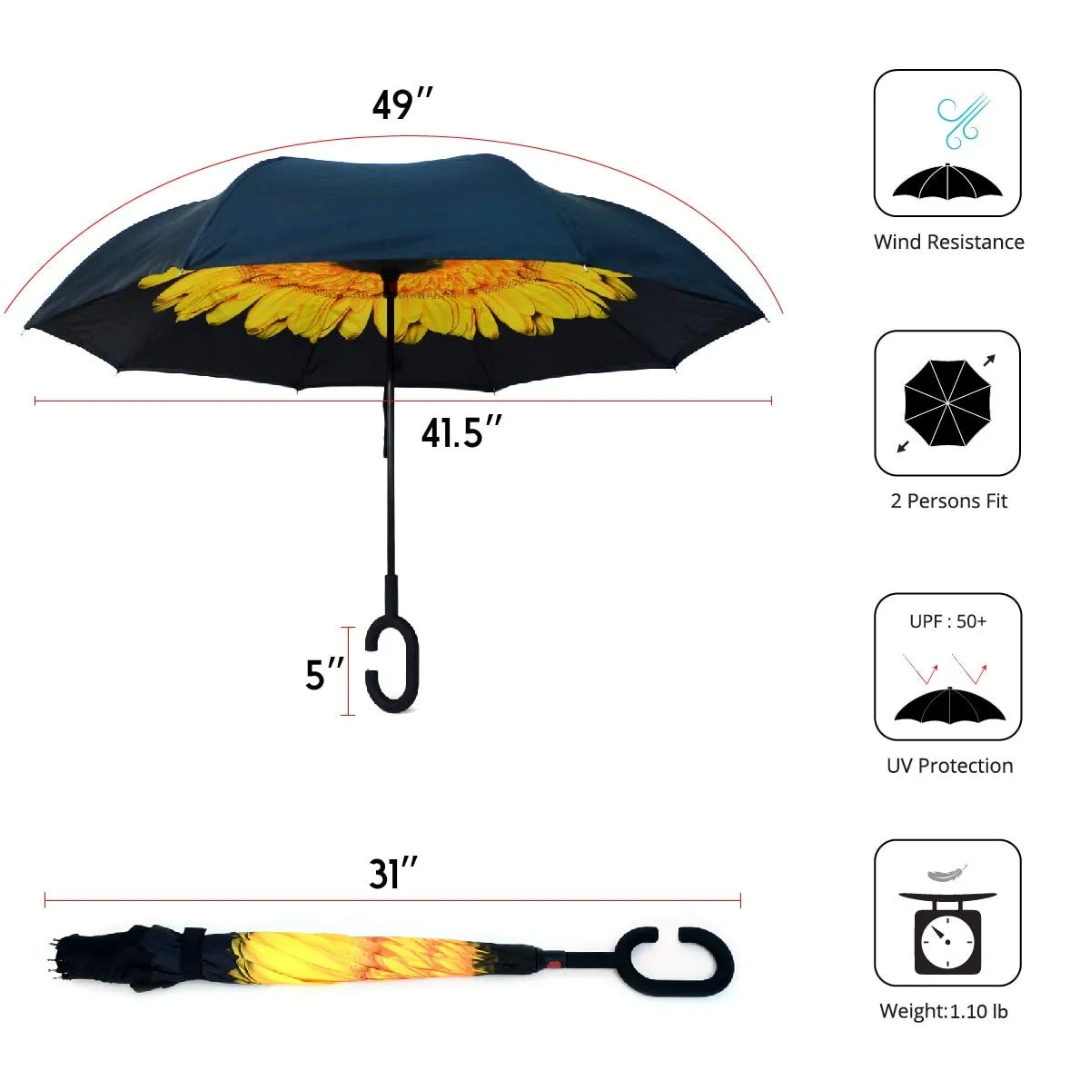 Parquet Double Layer Inverted Umbrellas C-Shaped Handle Reverse Folding Windproof Umbrella