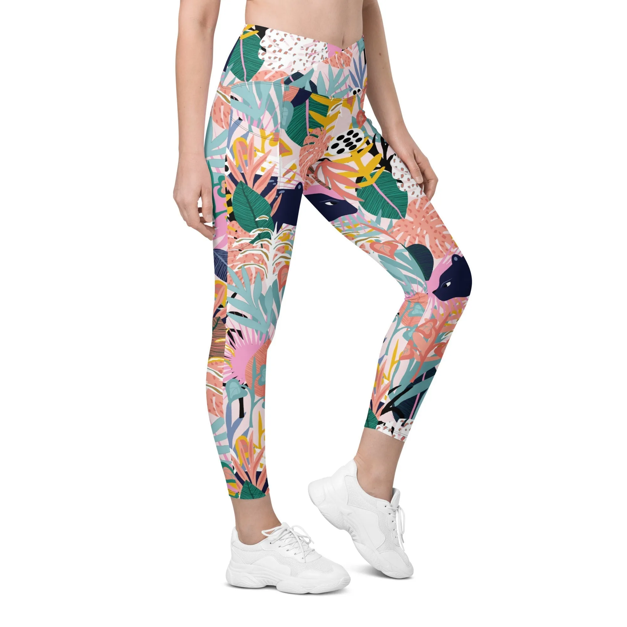 Pastel Tropical Crossover Leggings With Pockets