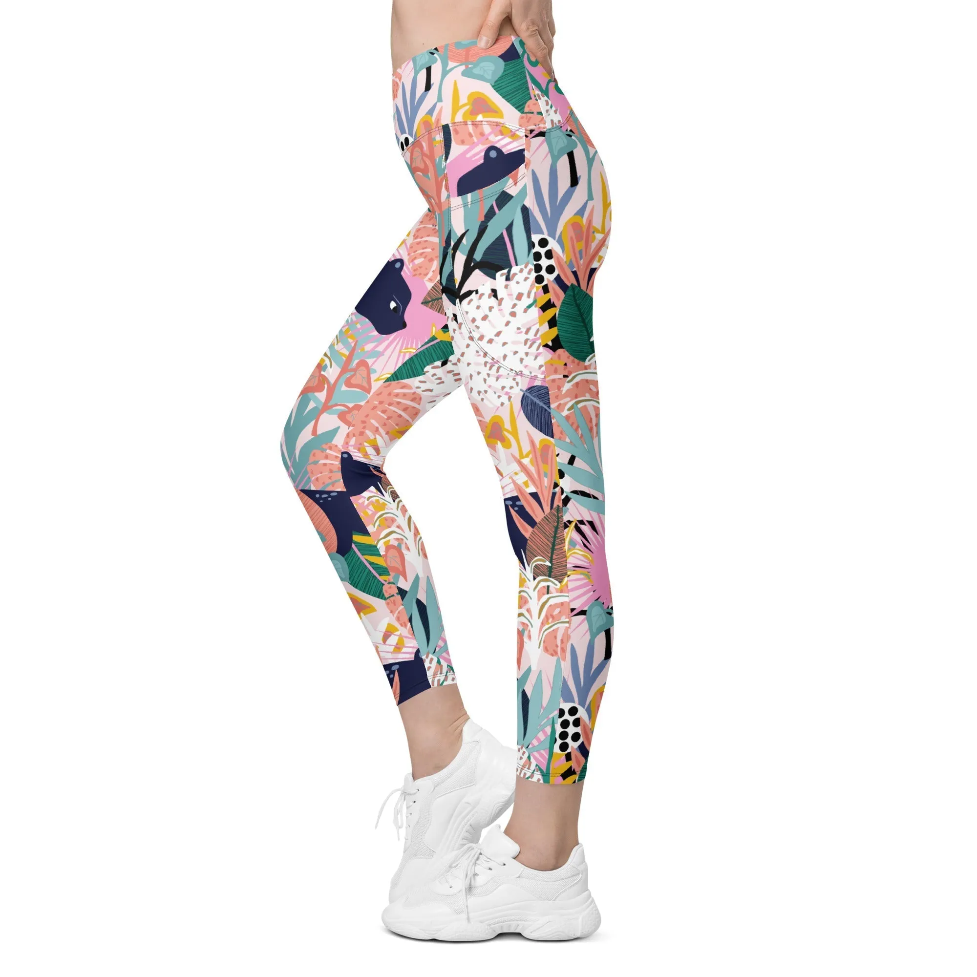 Pastel Tropical Crossover Leggings With Pockets