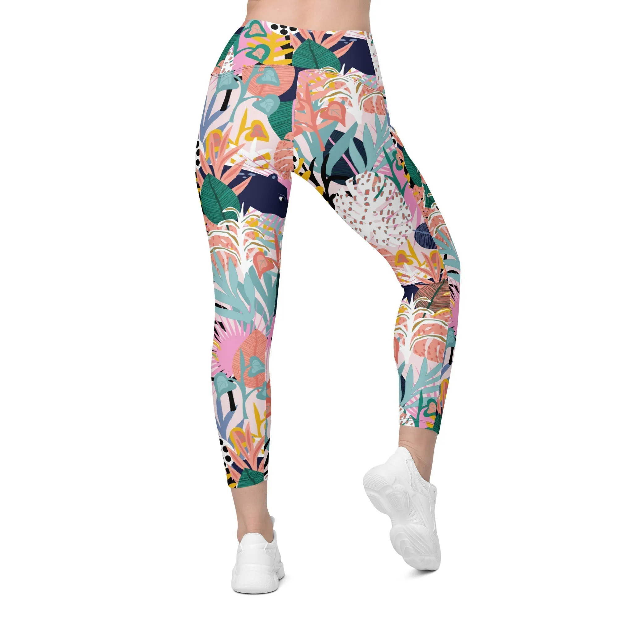 Pastel Tropical Crossover Leggings With Pockets