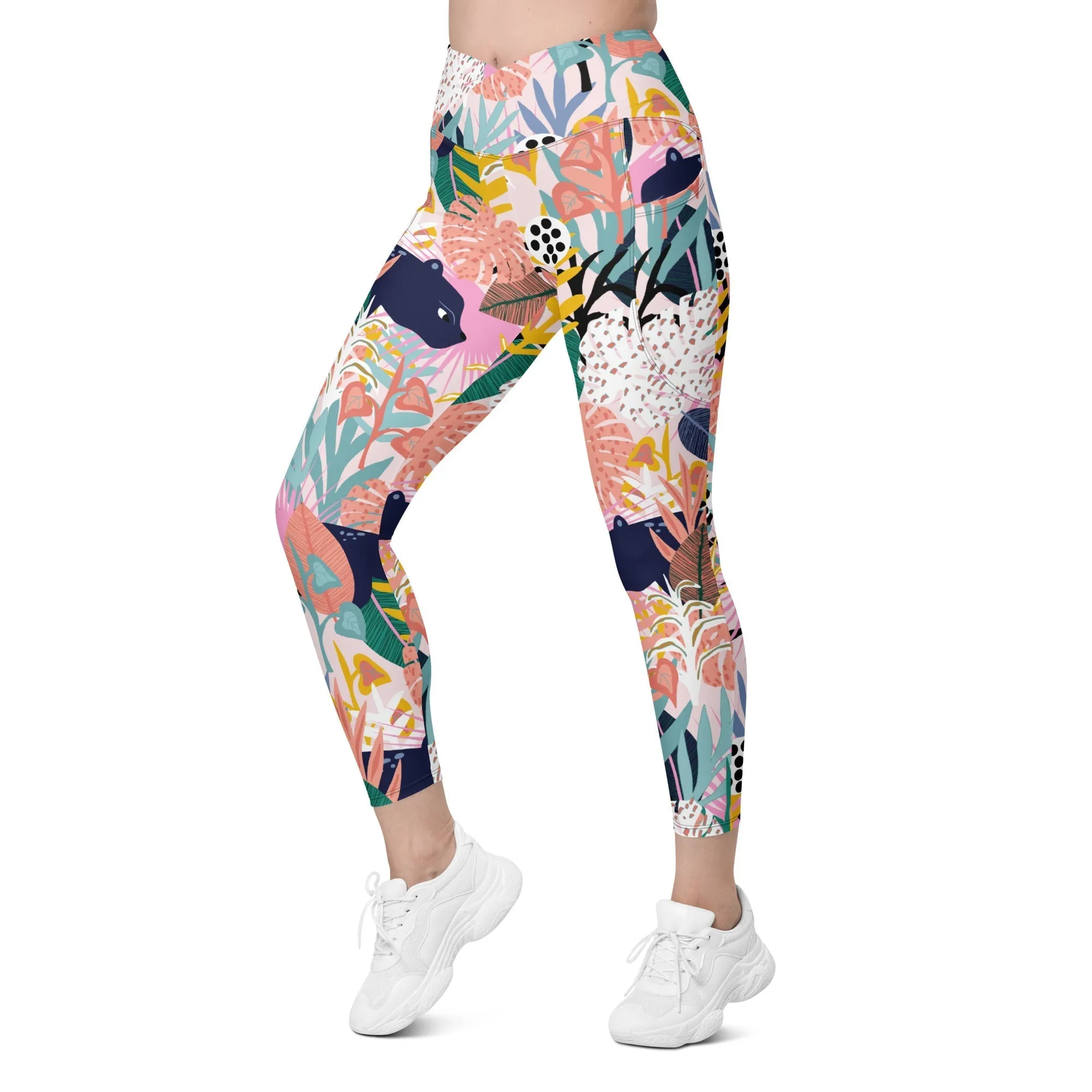 Pastel Tropical Crossover Leggings With Pockets