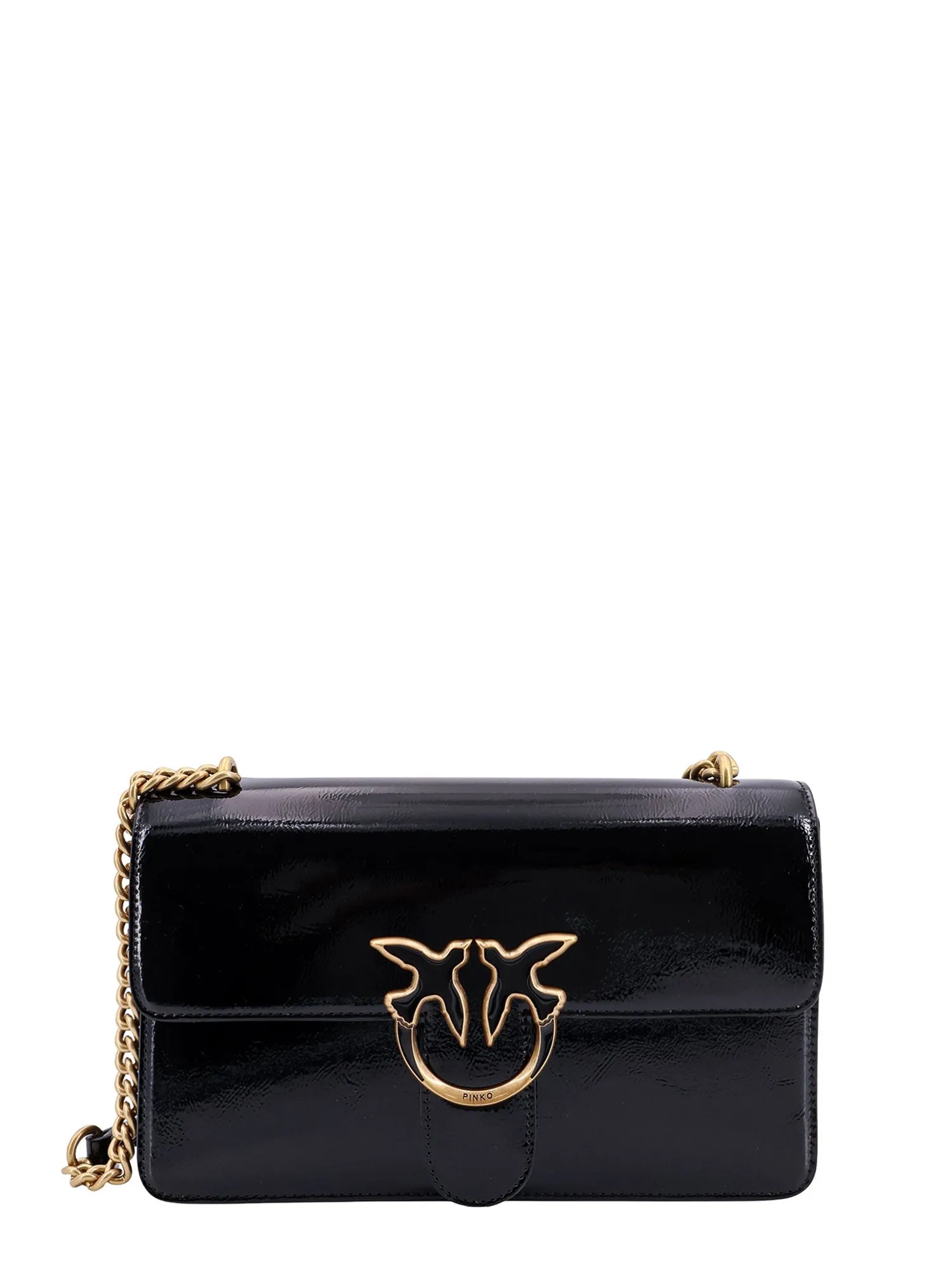 Patent leather shoulder bag with Love Birds buckle