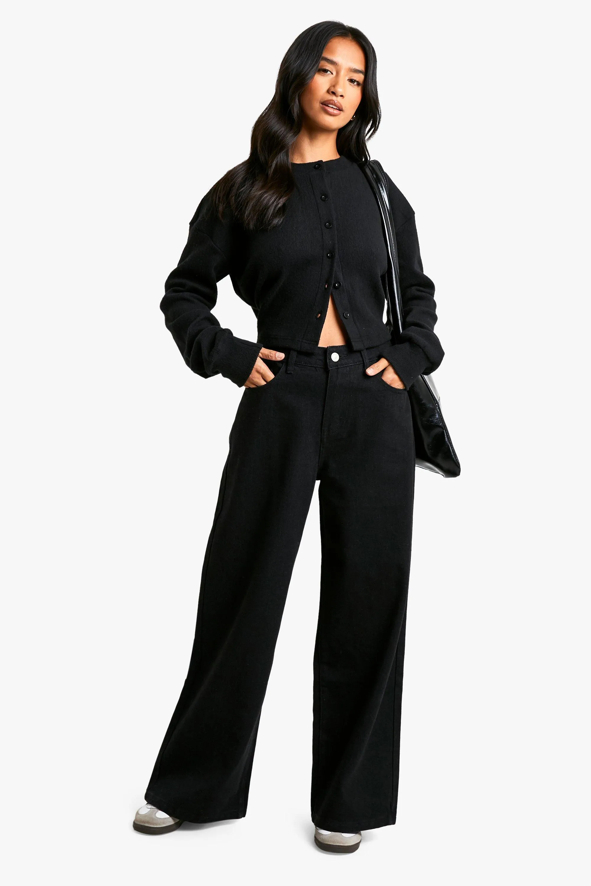 Petite Basic Black Wide Leg Jeans