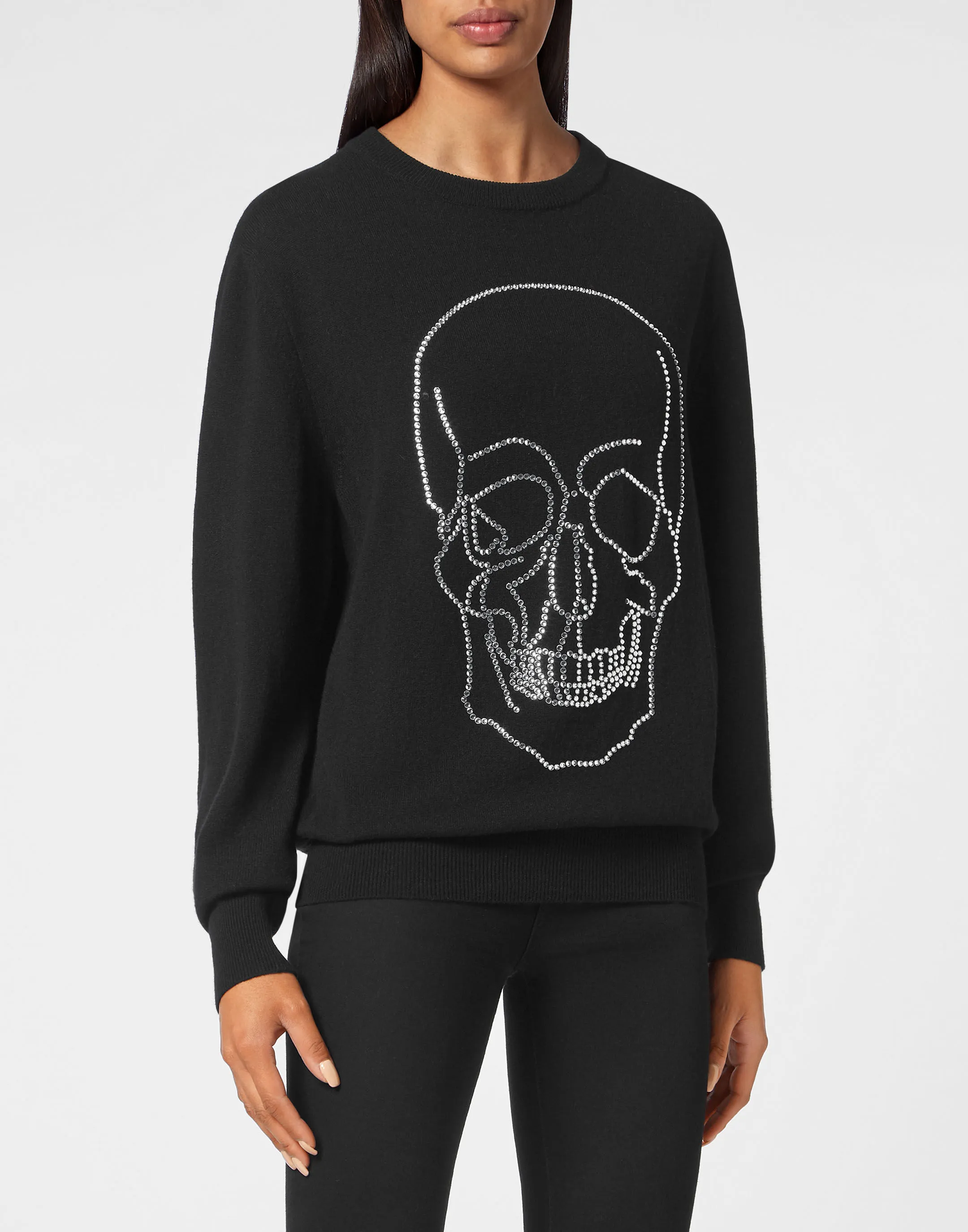 PHILIPP PLEIN Cashmere Pullover Round Neck LS with Crystals