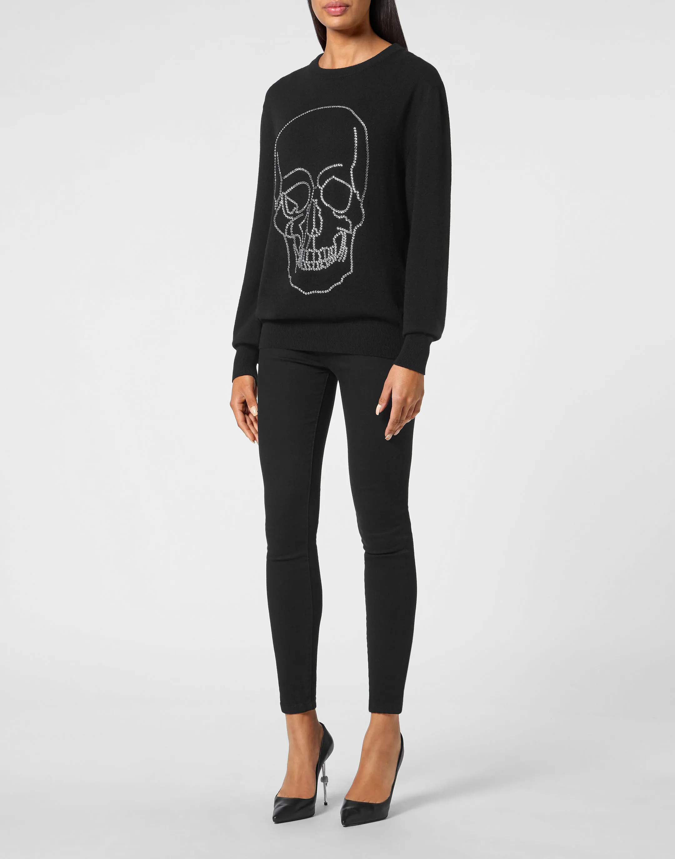 PHILIPP PLEIN Cashmere Pullover Round Neck LS with Crystals