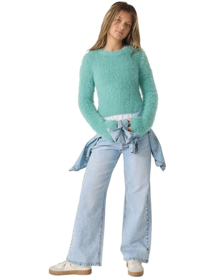 Pia Fitted Fluffy Jumper in Aqua