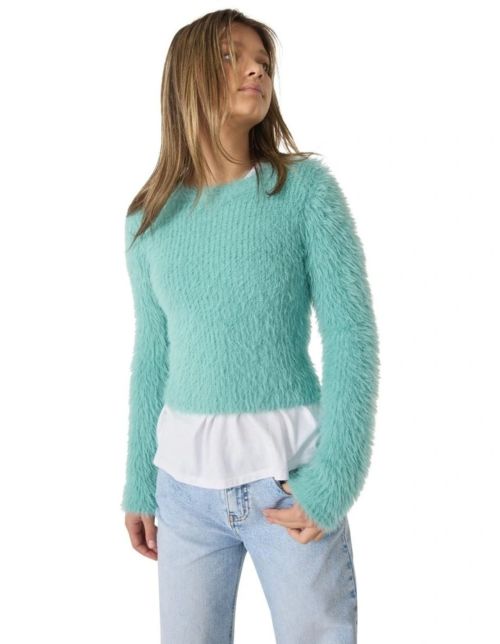 Pia Fitted Fluffy Jumper in Aqua