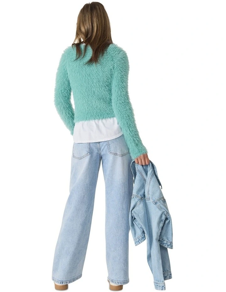 Pia Fitted Fluffy Jumper in Aqua