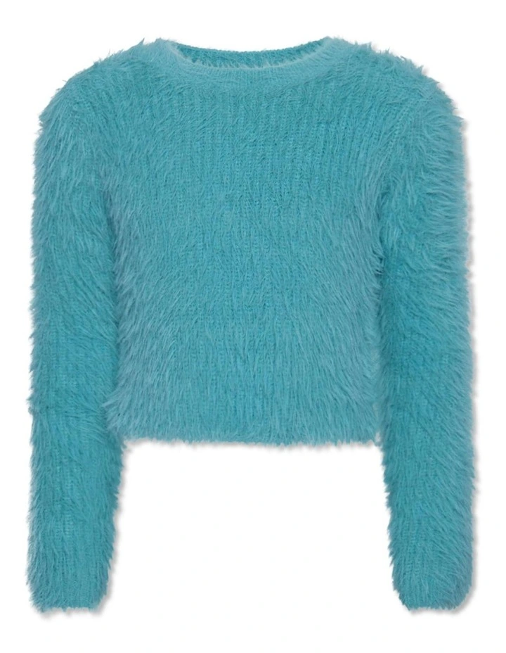 Pia Fitted Fluffy Jumper in Aqua