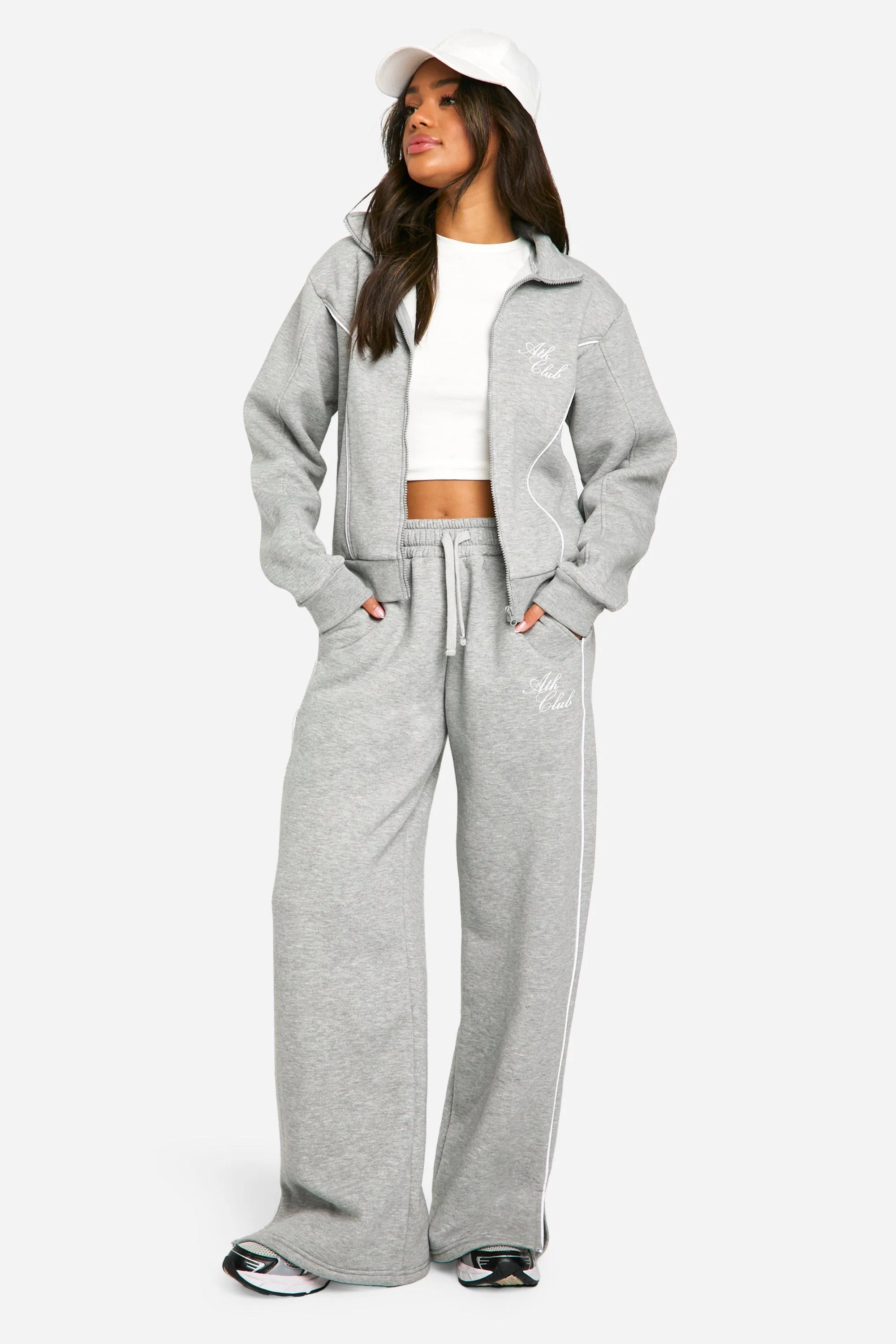 PIPING DETAIL FUNNEL NECK ZIP THROUGH SWEATSHIRT TRACKSUIT